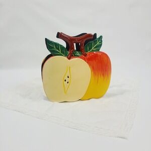 VTG Wood Apple Napkin Holder Lacquer Hand Painted Country‎ Kitchen Cottagecore